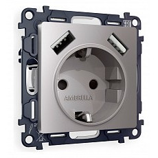 Розетка с заземлением и со шторкой и 2хusb type a, без рамки ambrella volt quant ma509010